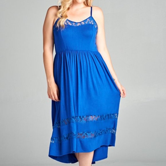 NWOT Royal Blue Dress With Lace - Picture 1 of 1